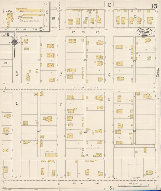 Sanborn Fire Insurance Map from Puyallup, Pierce County, Washington (1912), Sheet #0015 - Historic Sanborn Fire Insurance Map Print, vintage old map wall art, antique decor, genealogy gift, Washington Washington map