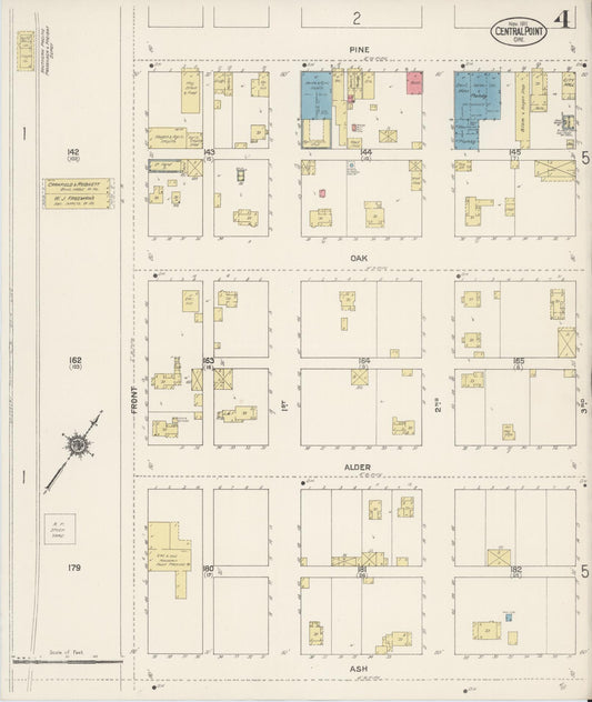 Sanborn Fire Insurance Map from Central Point, Jackson County, Oregon (1911), Sheet #0004 - Historic Sanborn Fire Insurance Map Print, vintage old map wall art, antique decor, genealogy gift, Oregon Oregon map