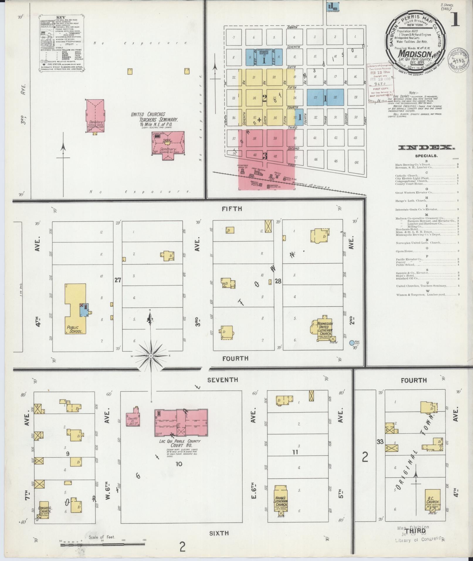 Sanborn Fire Insurance Map from Madison, Lac Qui Parle County, Minnesota (1899), Sheet #0001 - Historic Sanborn Fire Insurance Map Print, vintage old map wall art, antique decor, genealogy gift, Minnesota Minnesota map