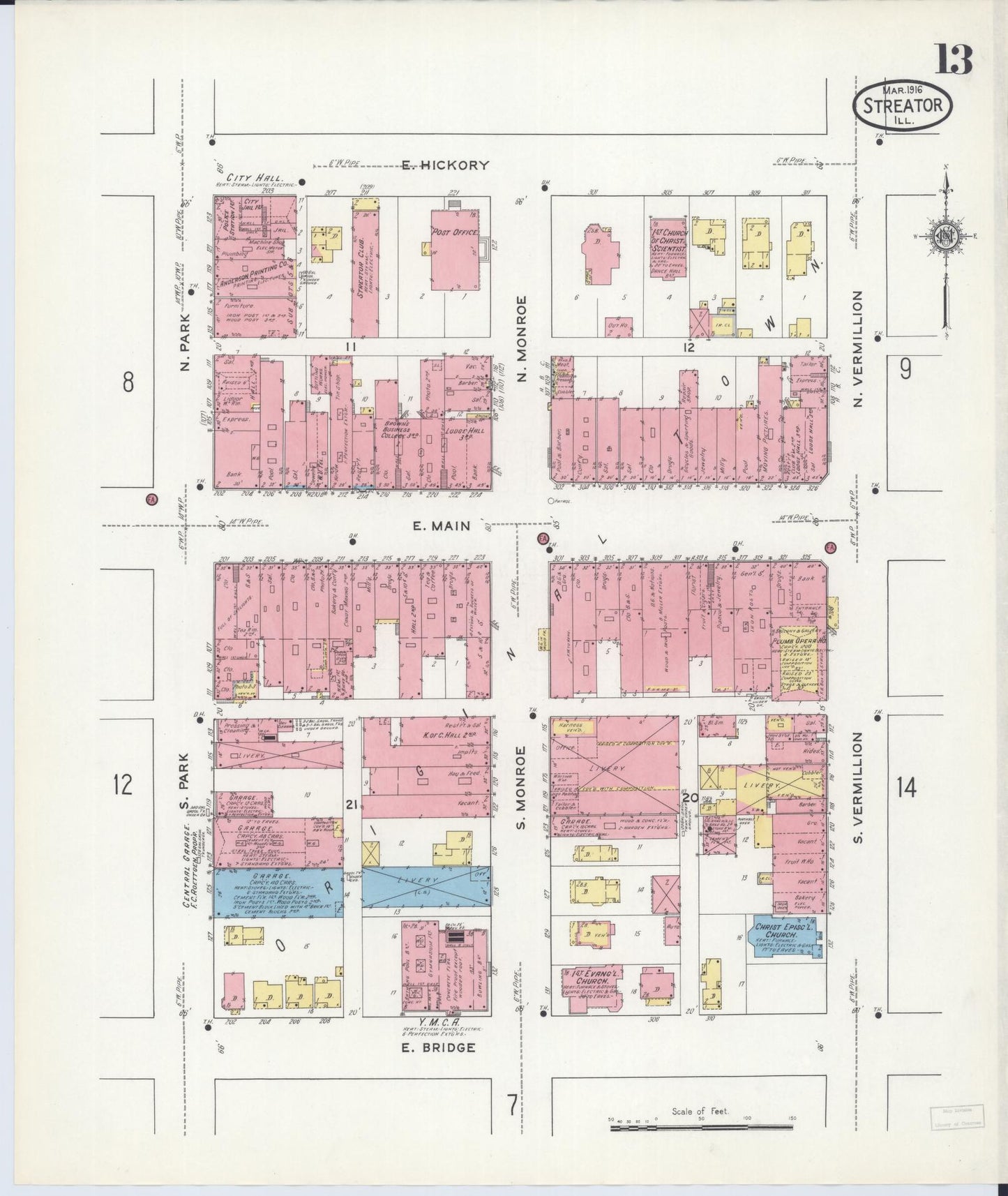 Sanborn Fire Insurance Map from Streator, La Salle County, Illinois (1916), Sheet #0013 - Complete Map Set gallery image, historic Sanborn map, vintage wall art, Illinois Illinois