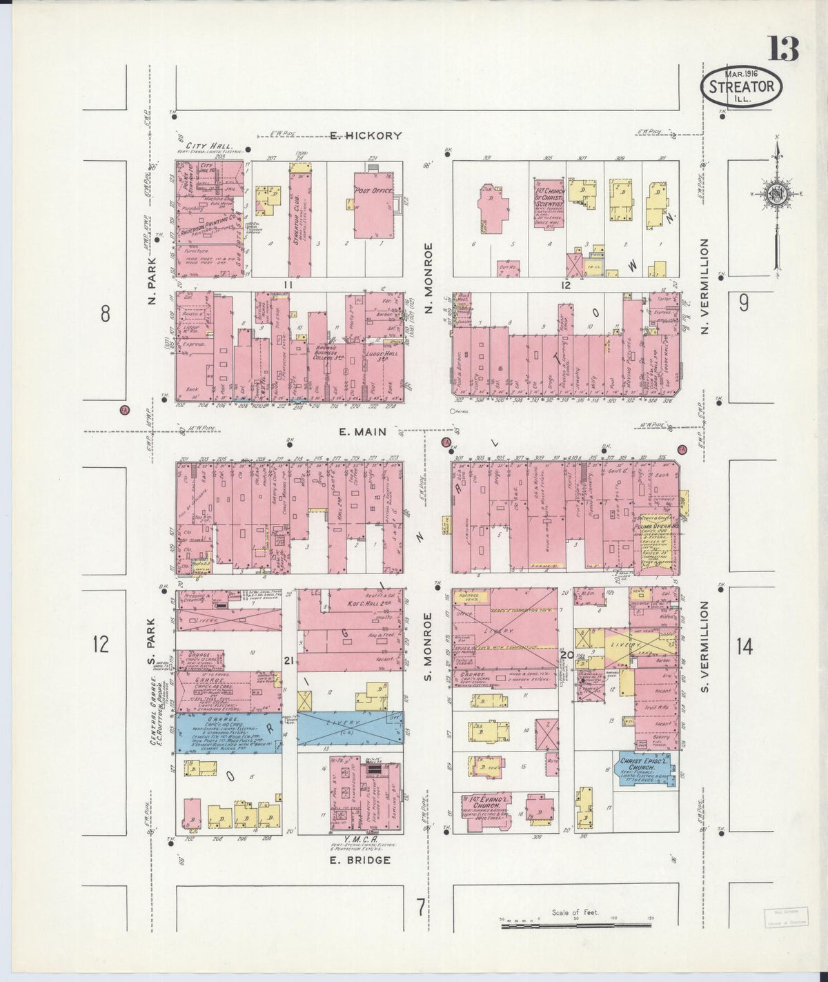 Sanborn Fire Insurance Map from Streator, La Salle County, Illinois (1916), Sheet #0013 - Complete Map Set gallery image, historic Sanborn map, vintage wall art, Illinois Illinois
