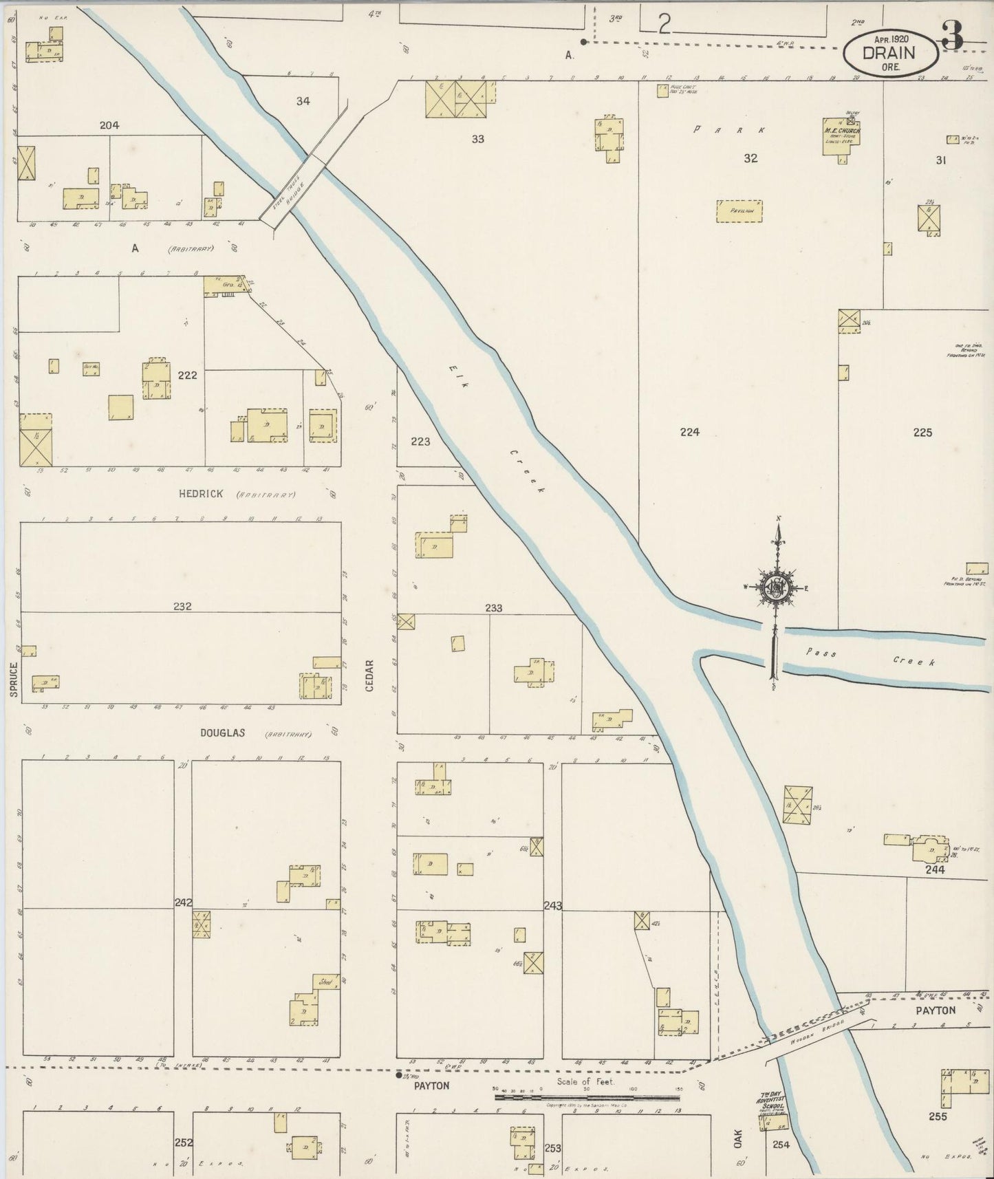 Sanborn Fire Insurance Map from Drain, Douglas County, Oregon (1920), Sheet #0003 - Complete Map Set gallery image, historic Sanborn map, vintage wall art, Oregon Oregon