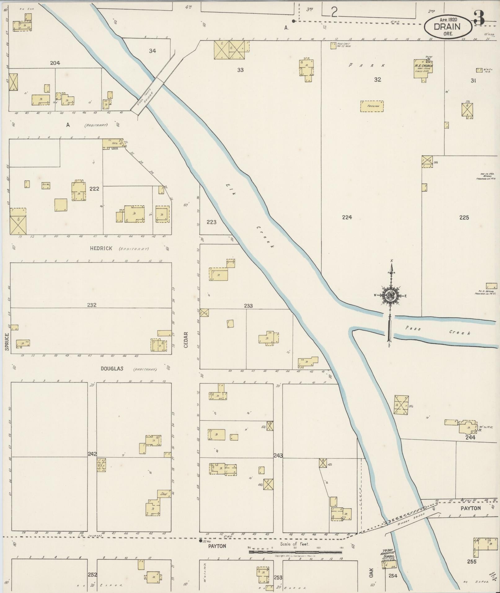 Sanborn Fire Insurance Map from Drain, Douglas County, Oregon (1920), Sheet #0003 - Complete Map Set gallery image, historic Sanborn map, vintage wall art, Oregon Oregon