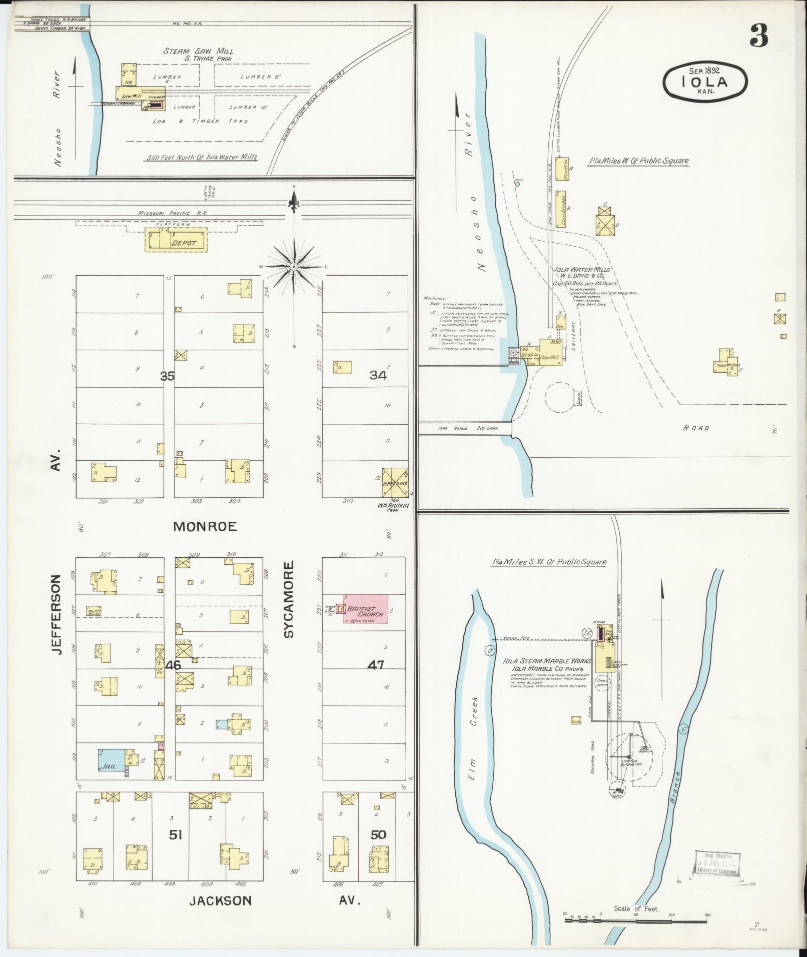Sanborn Fire Insurance Map from Iola, Allen County, Kansas (1892), Sheet #0003 - Complete Map Set gallery image, historic Sanborn map, vintage wall art, Kansas Kansas