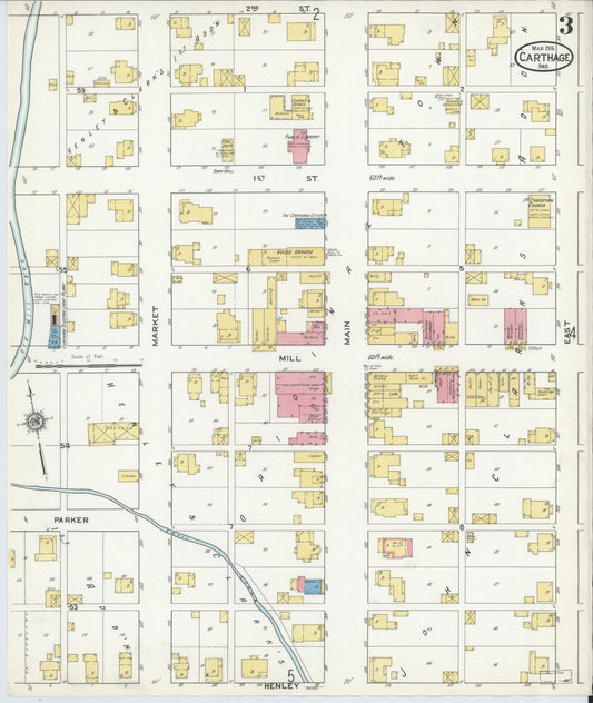 Sanborn Fire Insurance Map from Carthage, Rush County, Indiana (1916), Sheet #0003 - Historic Sanborn Fire Insurance Map Print, vintage old map wall art, antique decor, genealogy gift, Indiana Indiana map