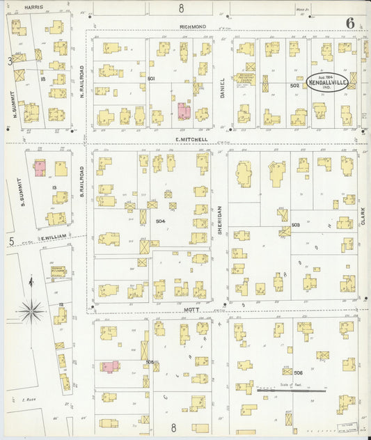 Sanborn Fire Insurance Map from Kendallville, Noble County, Indiana (1904), Sheet #0006 - Historic Sanborn Fire Insurance Map Print, vintage old map wall art, antique decor, genealogy gift, Indiana Indiana map