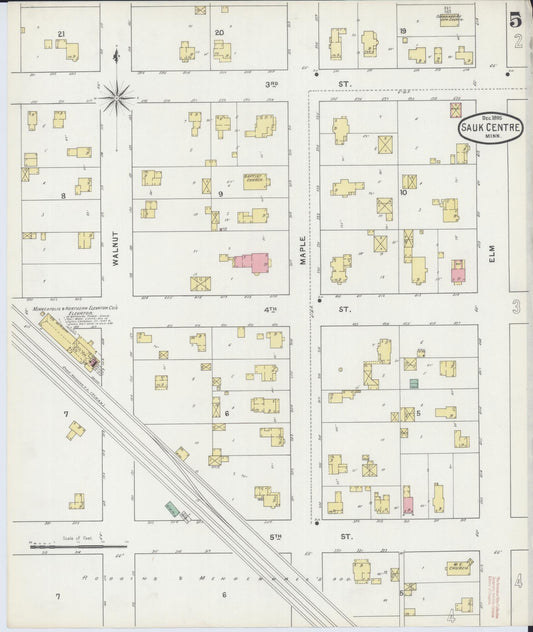 Sanborn Fire Insurance Map from Sauk Centre, Stearns County, Minnesota (1895), Sheet #0005 - Historic Sanborn Fire Insurance Map Print, vintage old map wall art, antique decor, genealogy gift, Minnesota Minnesota map