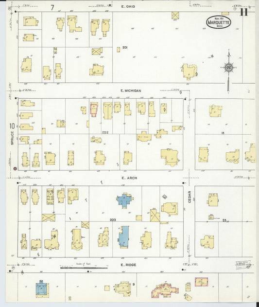 Sanborn Fire Insurance Map from Marquette, Marquette County, Michigan (1911), Sheet #0011 - Historic Sanborn Fire Insurance Map Print, vintage old map wall art, antique decor, genealogy gift, Michigan Michigan map