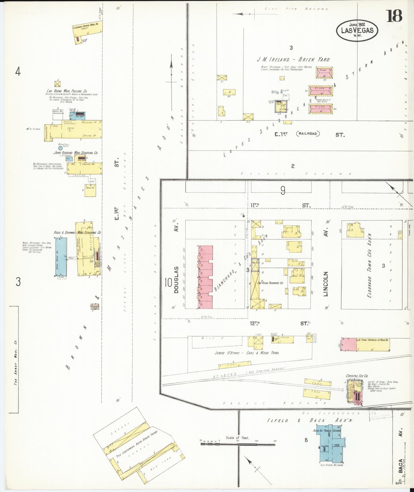 Sanborn Fire Insurance Map from Las Vegas, San Miguel County, New Mexico (1902), Sheet #0018 - Complete Map Set gallery image, historic Sanborn map, vintage wall art, New Mexico New Mexico
