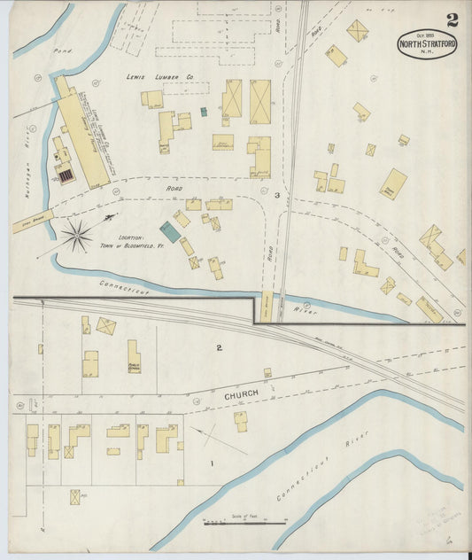 Sanborn Fire Insurance Map from North Stratford, Coos County, New Hampshire (1893), Sheet #0002 - Historic Sanborn Fire Insurance Map Print, vintage old map wall art, antique decor, genealogy gift, New Hampshire New Hampshire map