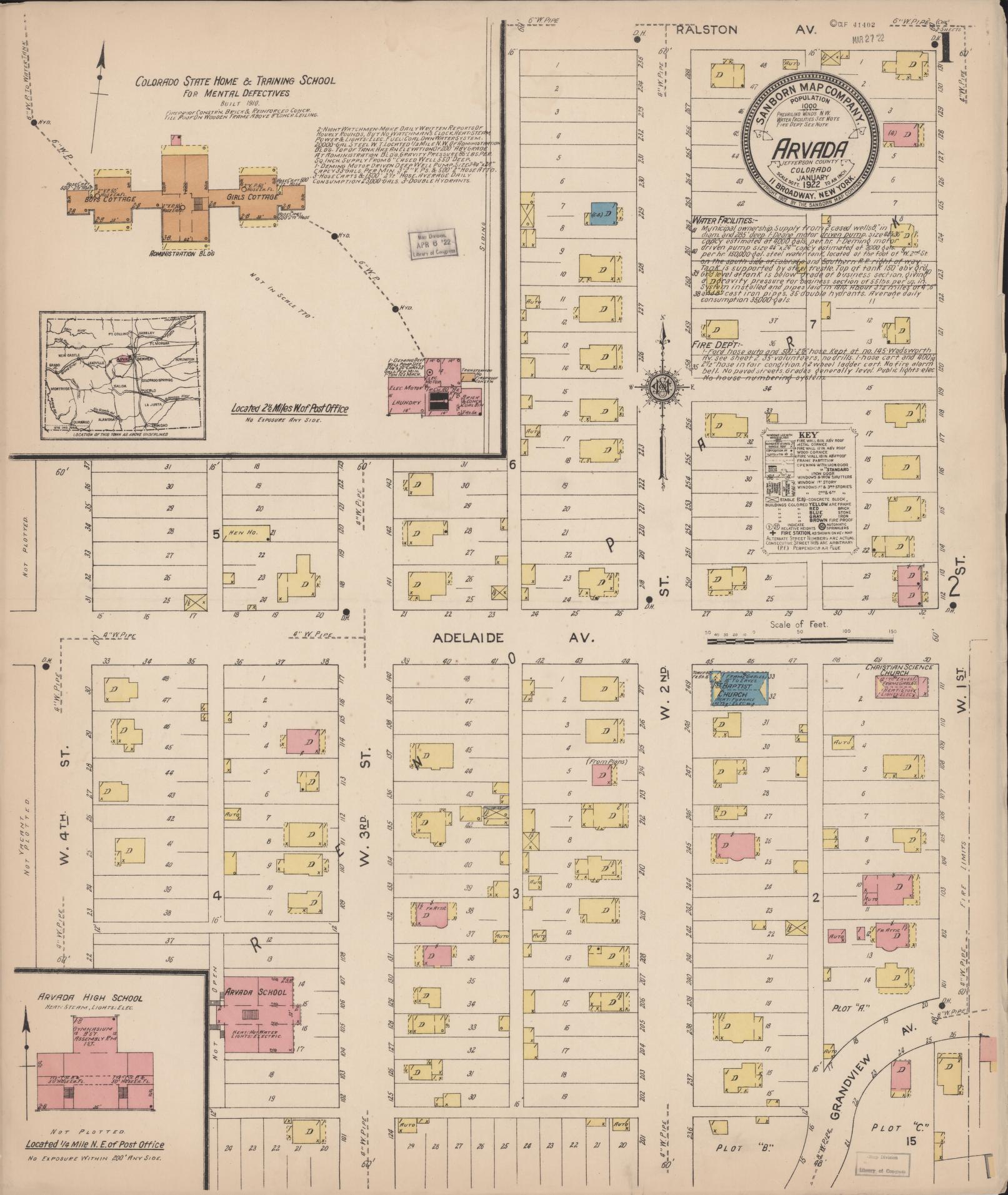 Sanborn Fire Insurance Map from Arvada, Jefferson County, Colorado (1922), Sheet #0001 - Complete Map Set gallery image, historic Sanborn map, vintage wall art, Colorado Colorado