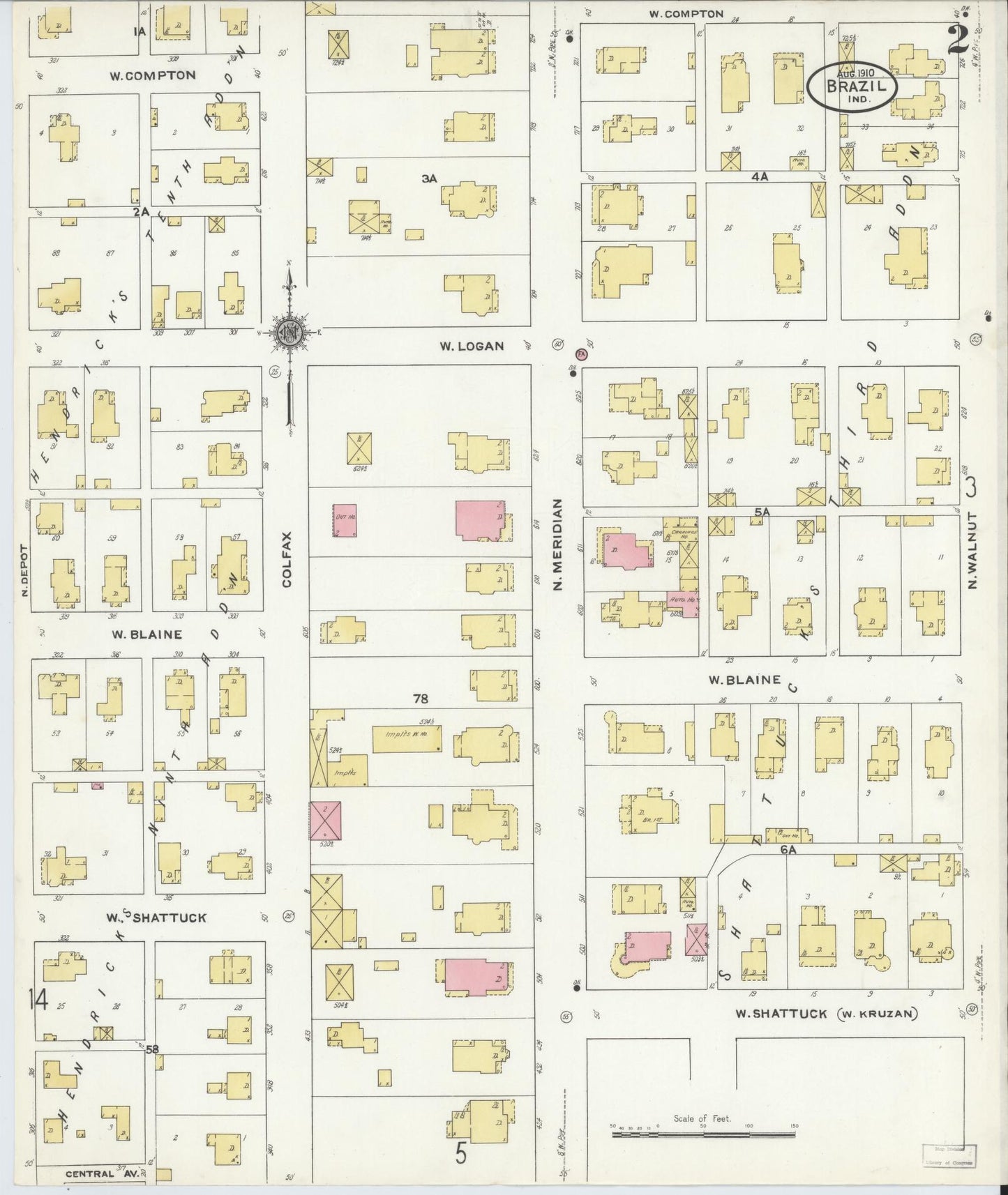 Sanborn Fire Insurance Map from Brazil, Clay County, Indiana (1910), Sheet #0002 - Complete Map Set gallery image, historic Sanborn map, vintage wall art, Indiana Indiana