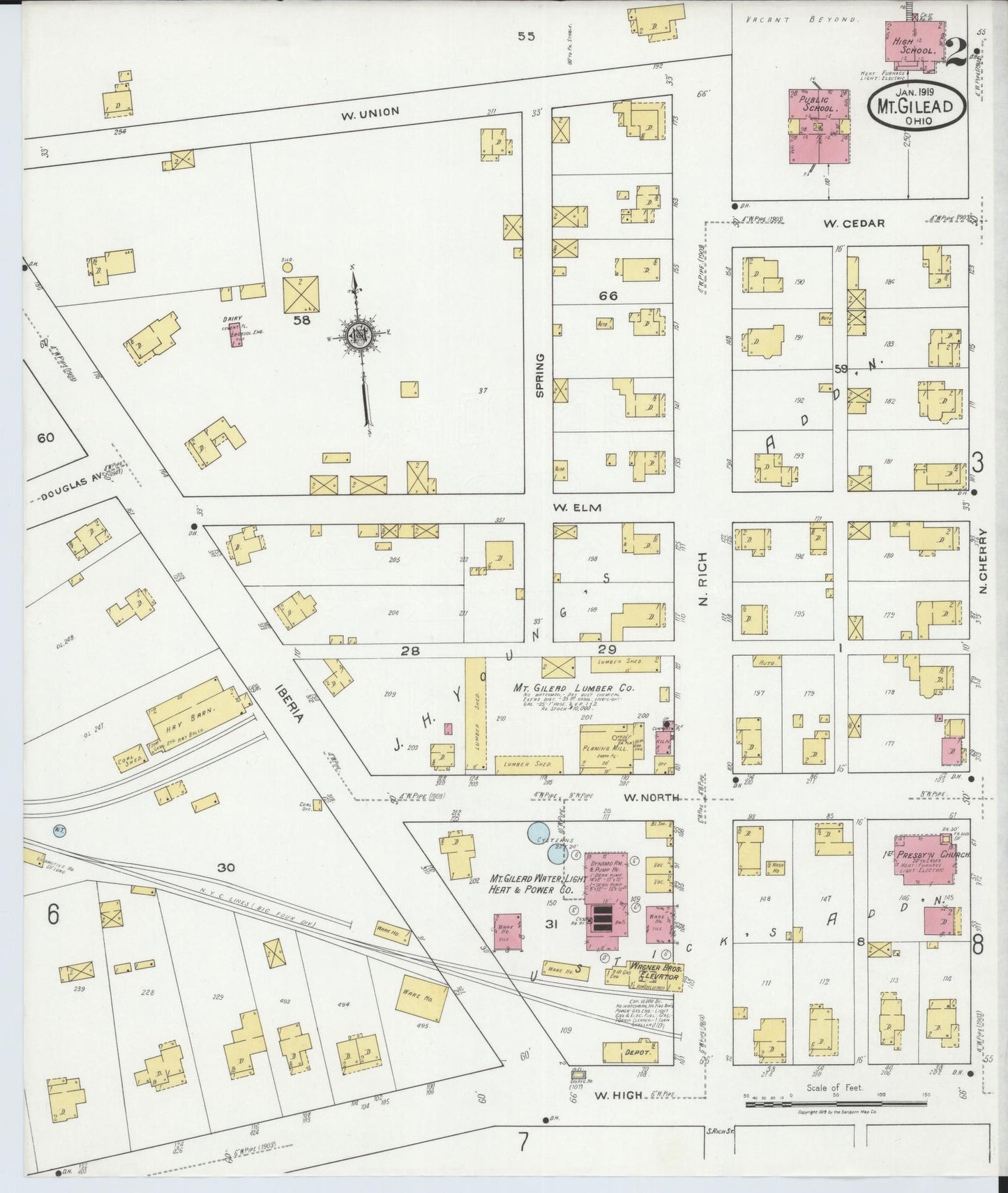 Sanborn Fire Insurance Map from Mount Gilead, Morrow County, Ohio (1919), Sheet #0002 - Complete Map Set gallery image, historic Sanborn map, vintage wall art, Ohio Ohio