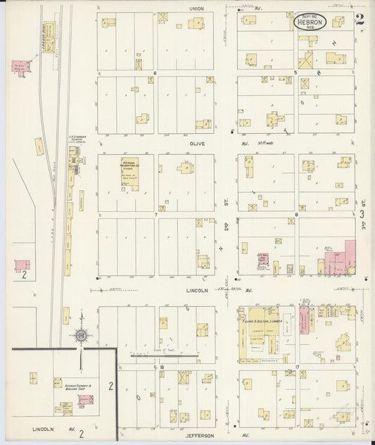 Sanborn Fire Insurance Map from Hebron, Thayer County, Nebraska (1912), Sheet #0002 - Historic Sanborn Fire Insurance Map Print, vintage old map wall art, antique decor, genealogy gift, Nebraska Nebraska map