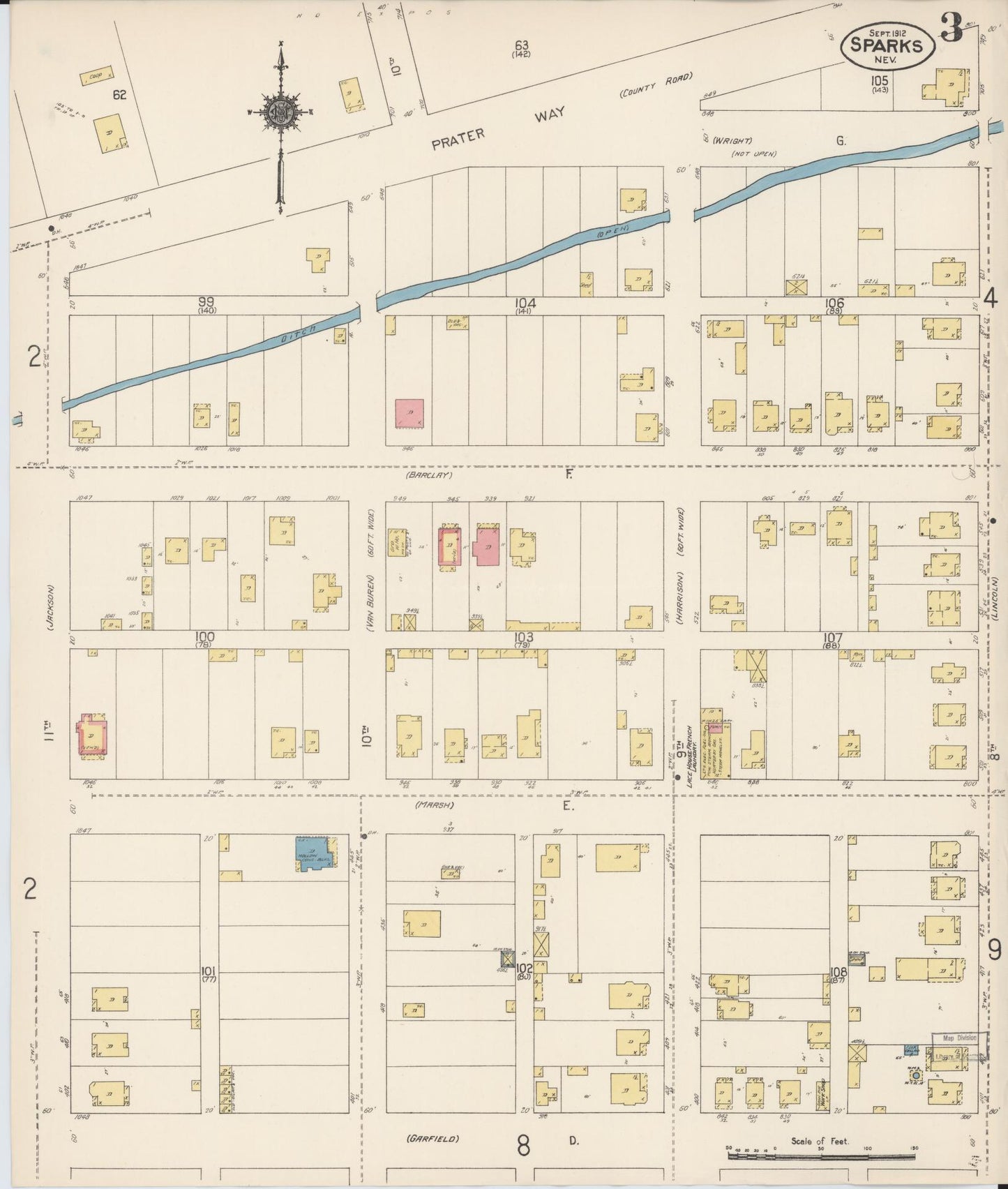 Sanborn Fire Insurance Map from Sparks, Washoe County, Nevada (1912), Sheet #0003 - Complete Map Set gallery image, historic Sanborn map, vintage wall art, Nevada Nevada