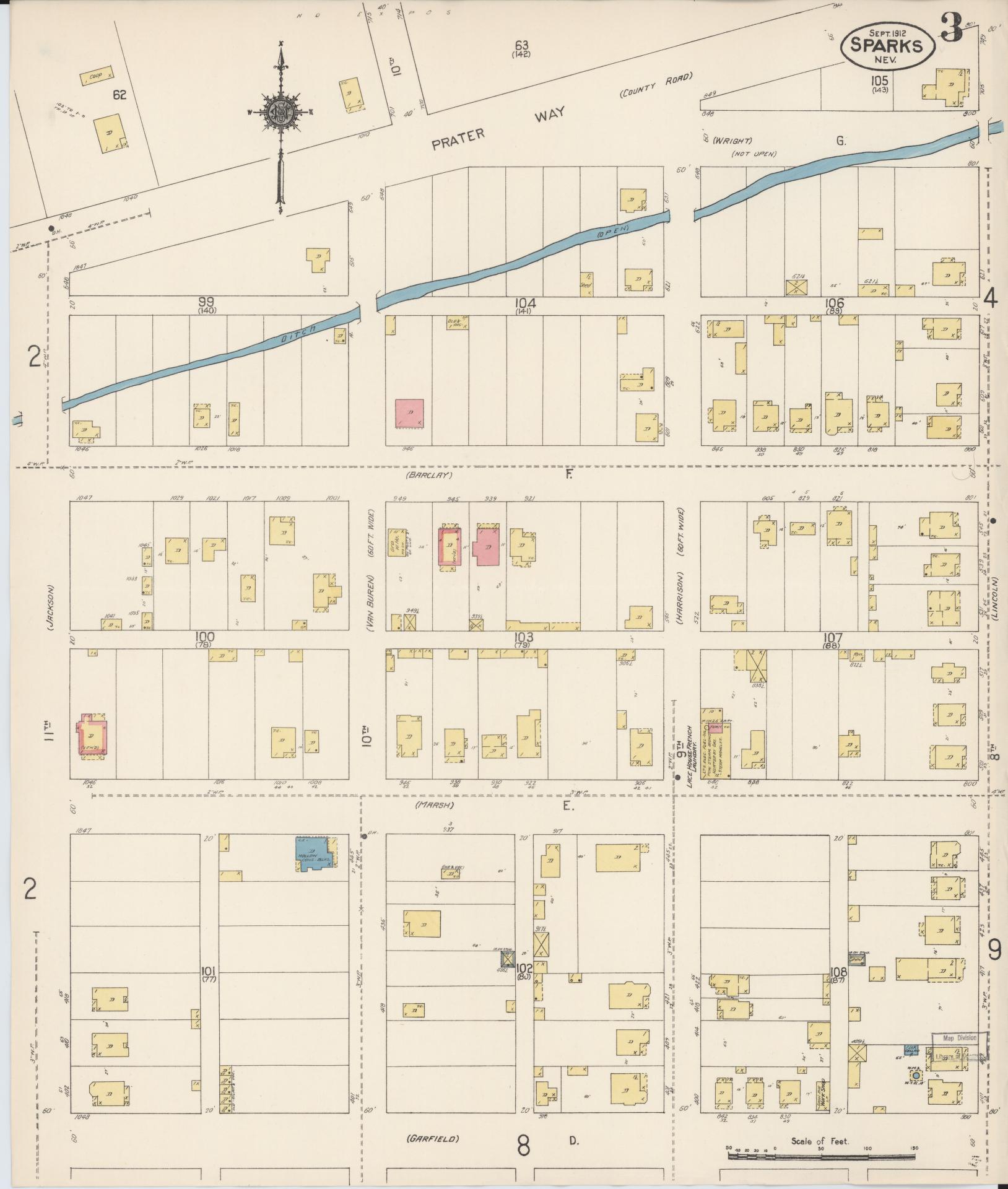 Sanborn Fire Insurance Map from Sparks, Washoe County, Nevada (1912), Sheet #0003 - Complete Map Set gallery image, historic Sanborn map, vintage wall art, Nevada Nevada