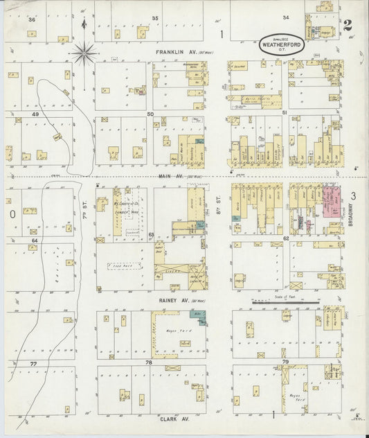 Sanborn Fire Insurance Map from Weatherford, Custer County, Oklahoma (1902), Sheet #0002 - Historic Sanborn Fire Insurance Map Print, vintage old map wall art, antique decor, genealogy gift, Oklahoma Oklahoma map
