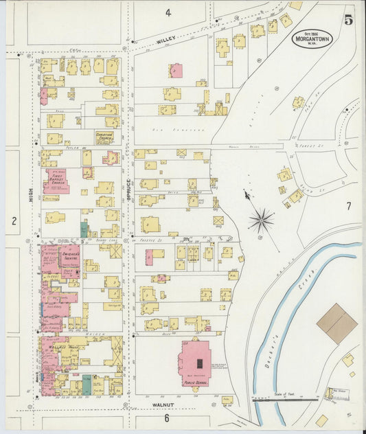 Sanborn Fire Insurance Map from Morgantown, Monongalia County, West Virginia (1906), Sheet #0005 - Historic Sanborn Fire Insurance Map Print, vintage old map wall art, antique decor, genealogy gift, West Virginia West Virginia map