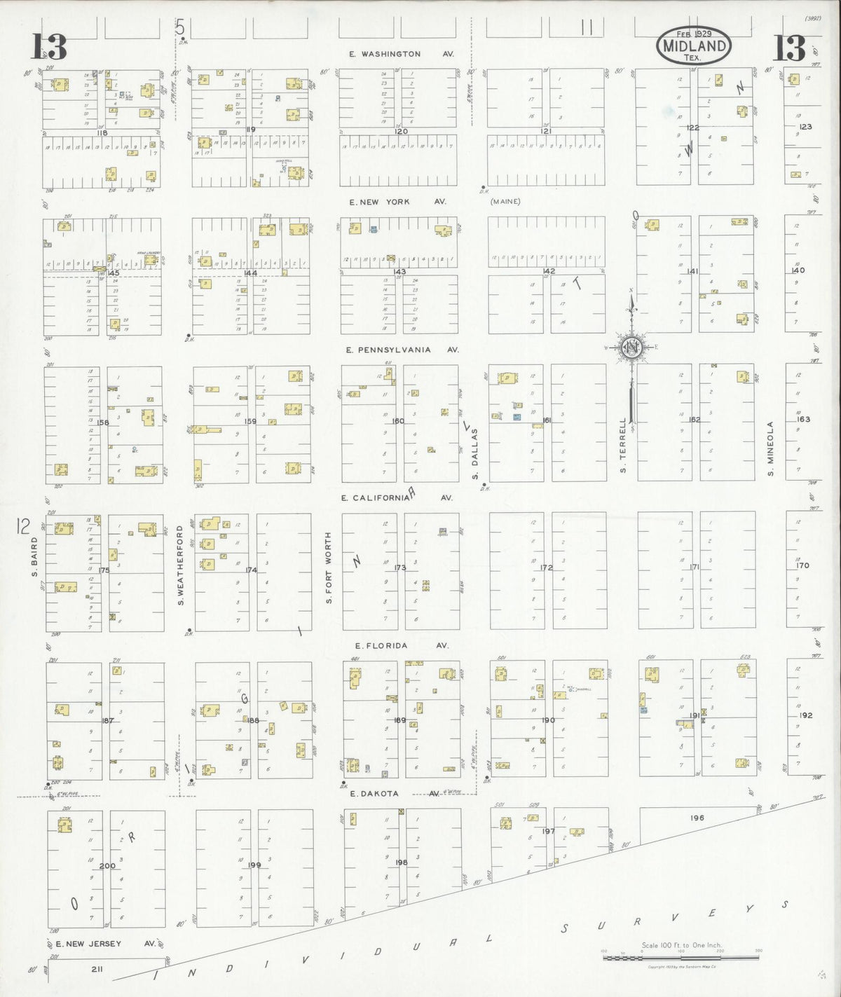 Sanborn Fire Insurance Map from Midland, Midland County, Texas (1929), Sheet #0013 - Complete Map Set gallery image, historic Sanborn map, vintage wall art, Texas Texas