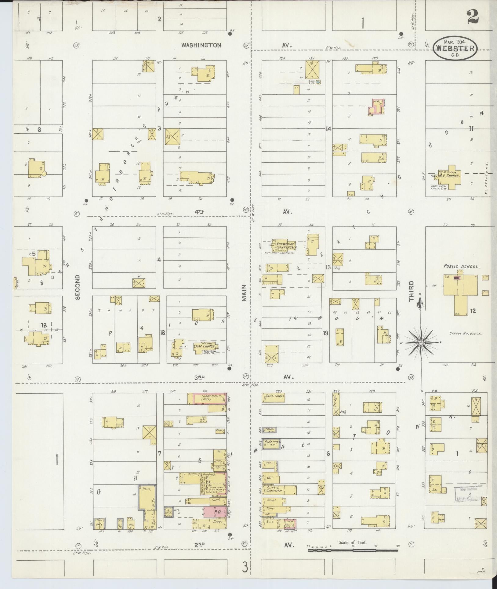 Sanborn Fire Insurance Map from Webster, Day County, South Dakota (1904), Sheet #0002 - Historic Sanborn Fire Insurance Map Print, vintage old map wall art, antique decor, genealogy gift, South Dakota South Dakota map