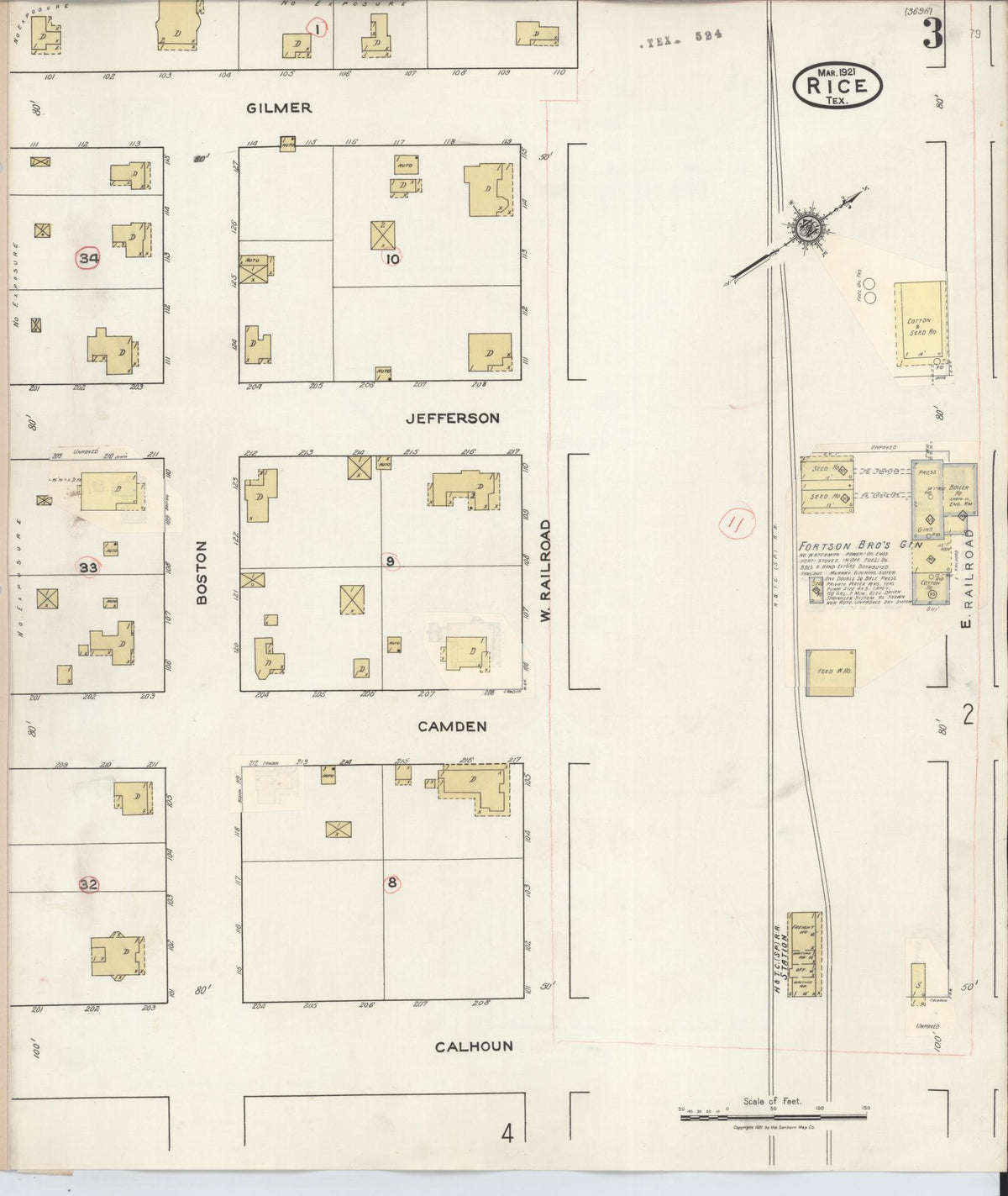 Sanborn Fire Insurance Map from Rice, Navarro County, Texas (1935), Sheet #0003 - Historic Sanborn Fire Insurance Map Print, vintage old map wall art, antique decor, genealogy gift, Texas Texas map
