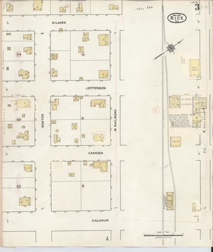 Sanborn Fire Insurance Map from Rice, Navarro County, Texas (1935), Sheet #0003 - Historic Sanborn Fire Insurance Map Print, vintage old map wall art, antique decor, genealogy gift, Texas Texas map