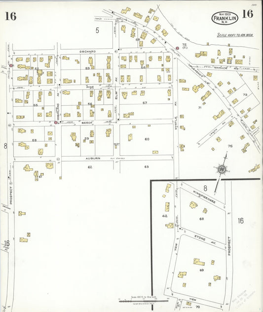 Sanborn Fire Insurance Map from Franklin, Merrimack County, New Hampshire (1923), Sheet #0016 - Historic Sanborn Fire Insurance Map Print, vintage old map wall art, antique decor, genealogy gift, New Hampshire New Hampshire map