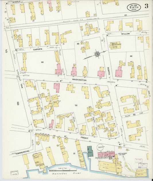 Sanborn Fire Insurance Map from Bath, Sagadahoc County, Maine (1909), Sheet #0003 - Historic Sanborn Fire Insurance Map Print, vintage old map wall art, antique decor, genealogy gift, Maine Maine map