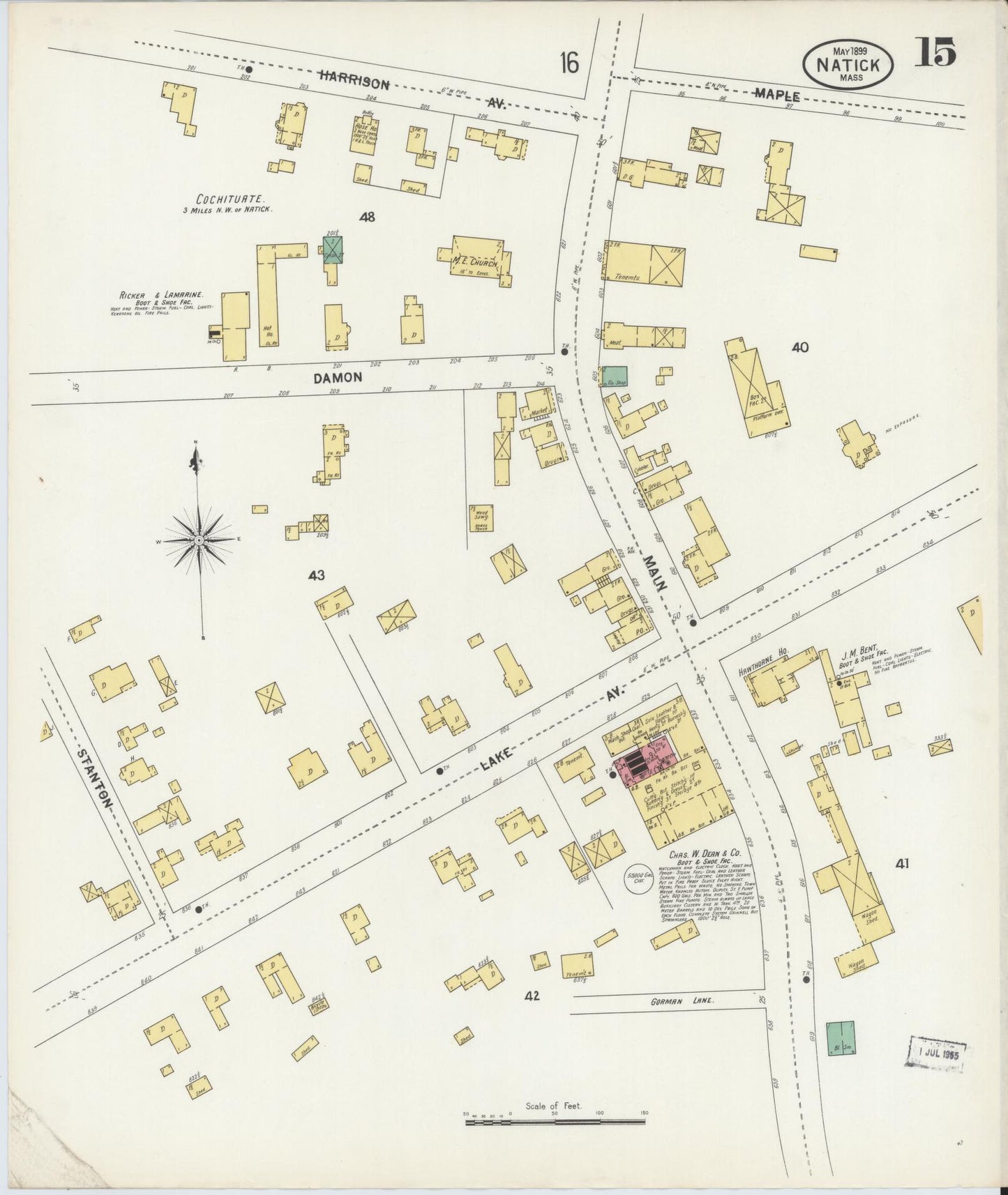 Sanborn Fire Insurance Map from Natick, Middlesex County, Massachusetts (1899), Sheet #0015 - Complete Map Set gallery image, historic Sanborn map, vintage wall art, Massachusetts Massachusetts