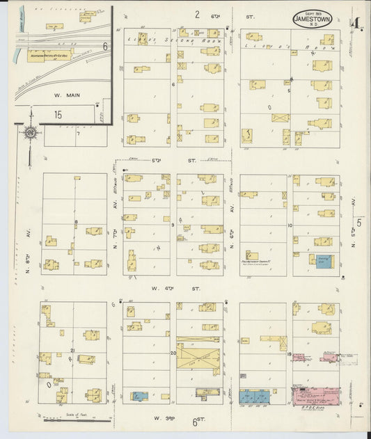 Sanborn Fire Insurance Map from Jamestown, Stutsman County, North Dakota (1913), Sheet #0004 - Historic Sanborn Fire Insurance Map Print, vintage old map wall art, antique decor, genealogy gift, North Dakota North Dakota map