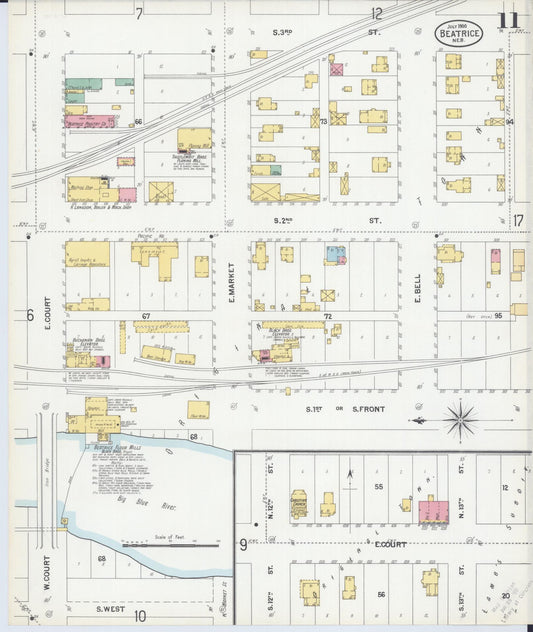Sanborn Fire Insurance Map from Beatrice, Gage County, Nebraska (1900), Sheet #0011 - Historic Sanborn Fire Insurance Map Print, vintage old map wall art, antique decor, genealogy gift, Nebraska Nebraska map