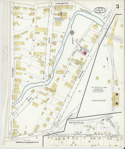 Sanborn Fire Insurance Map from Lilly, Cambria County, Pennsylvania (1916), Sheet #0003 - Historic Sanborn Fire Insurance Map Print, vintage old map wall art, antique decor, genealogy gift, Pennsylvania Pennsylvania map