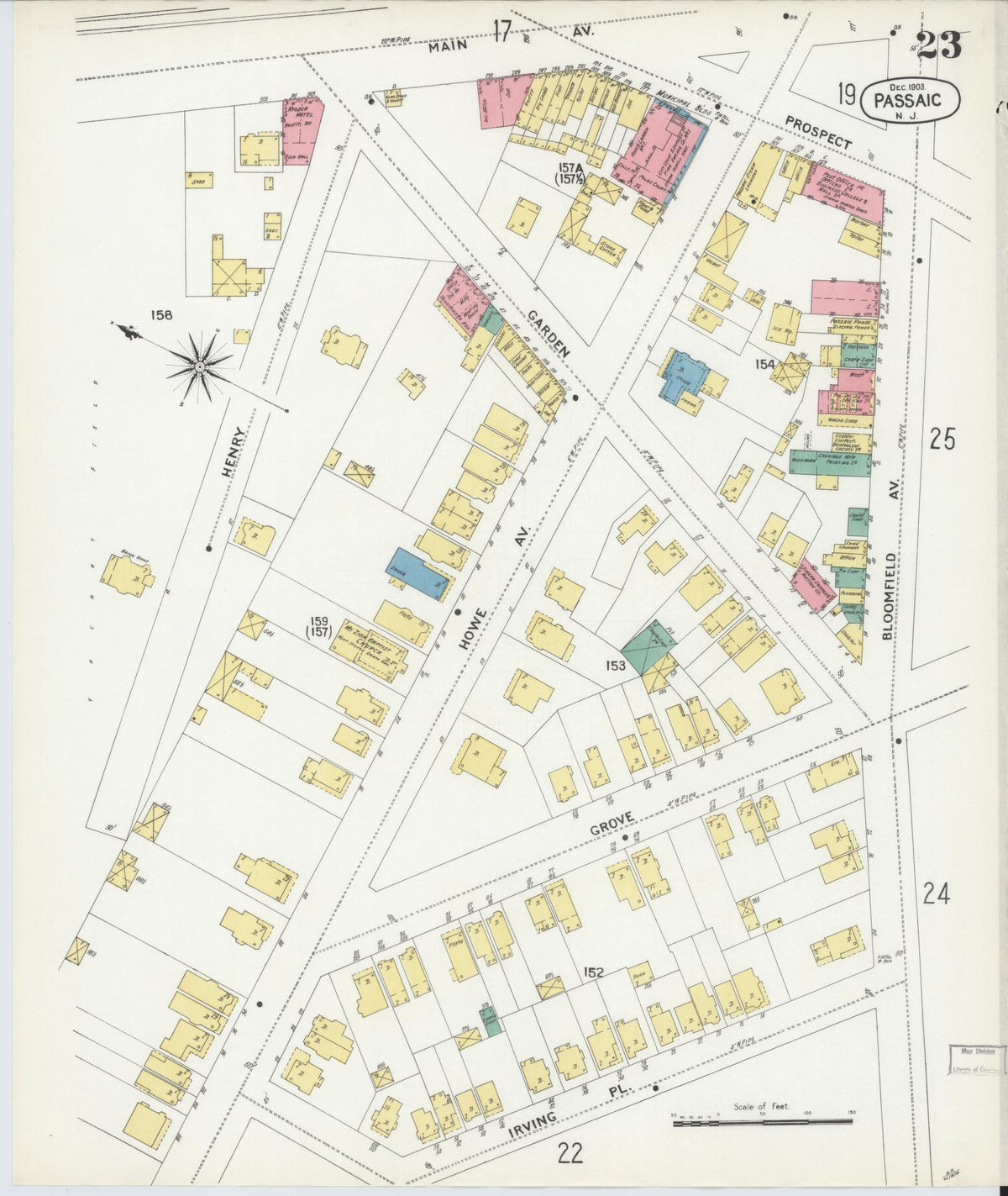 Sanborn Fire Insurance Map from Passaic, Passaic County, New Jersey (1903), Sheet #0023 - Historic Sanborn Fire Insurance Map Print, vintage old map wall art, antique decor, genealogy gift, New Jersey New Jersey map
