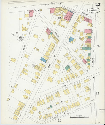 Sanborn Fire Insurance Map from Passaic, Passaic County, New Jersey (1903), Sheet #0023 - Historic Sanborn Fire Insurance Map Print, vintage old map wall art, antique decor, genealogy gift, New Jersey New Jersey map