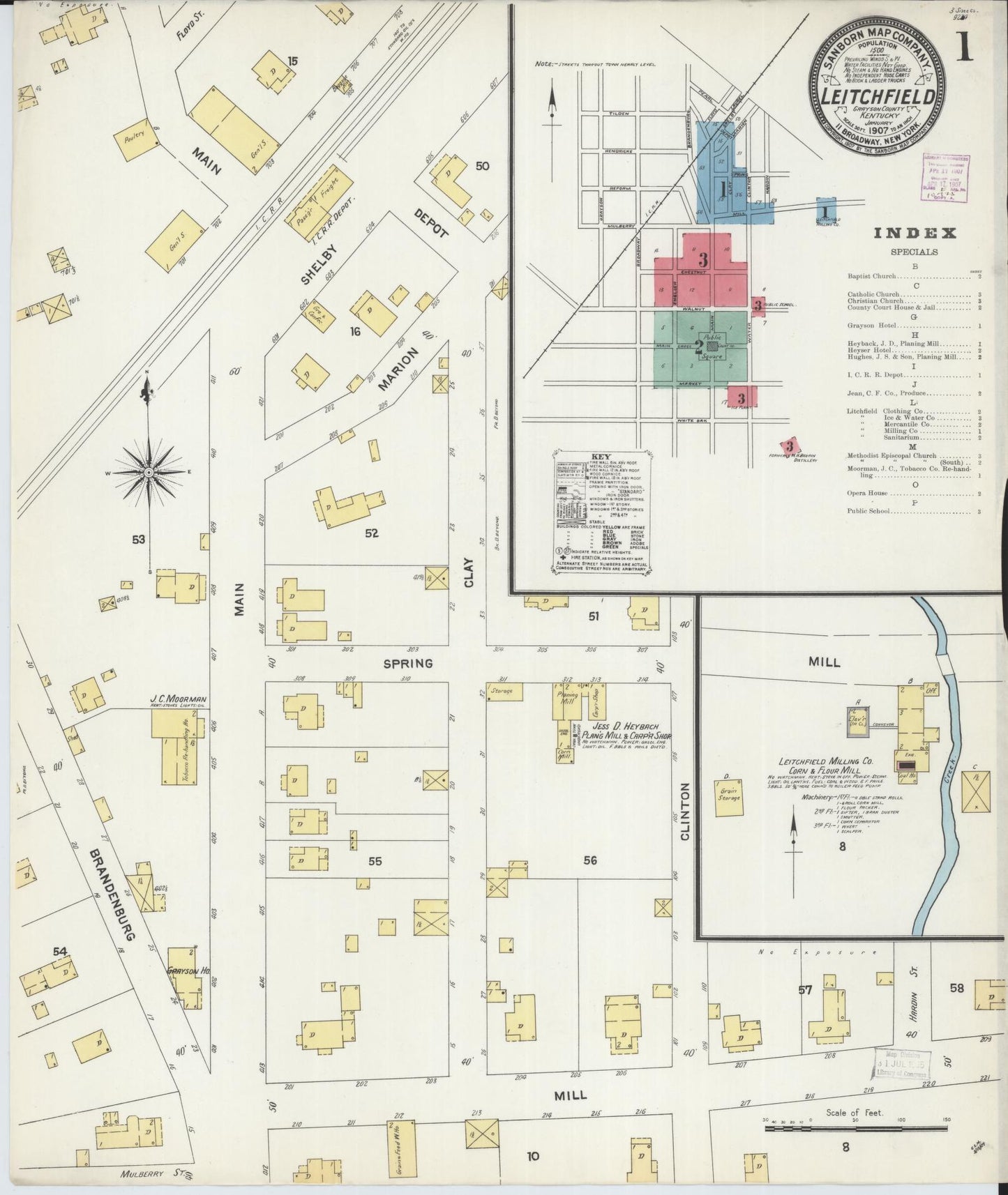 Sanborn Fire Insurance Map from Leitchfield, Grayson County, Kentucky. (1907) – Historic Sanborn Fire Insurance Map Print