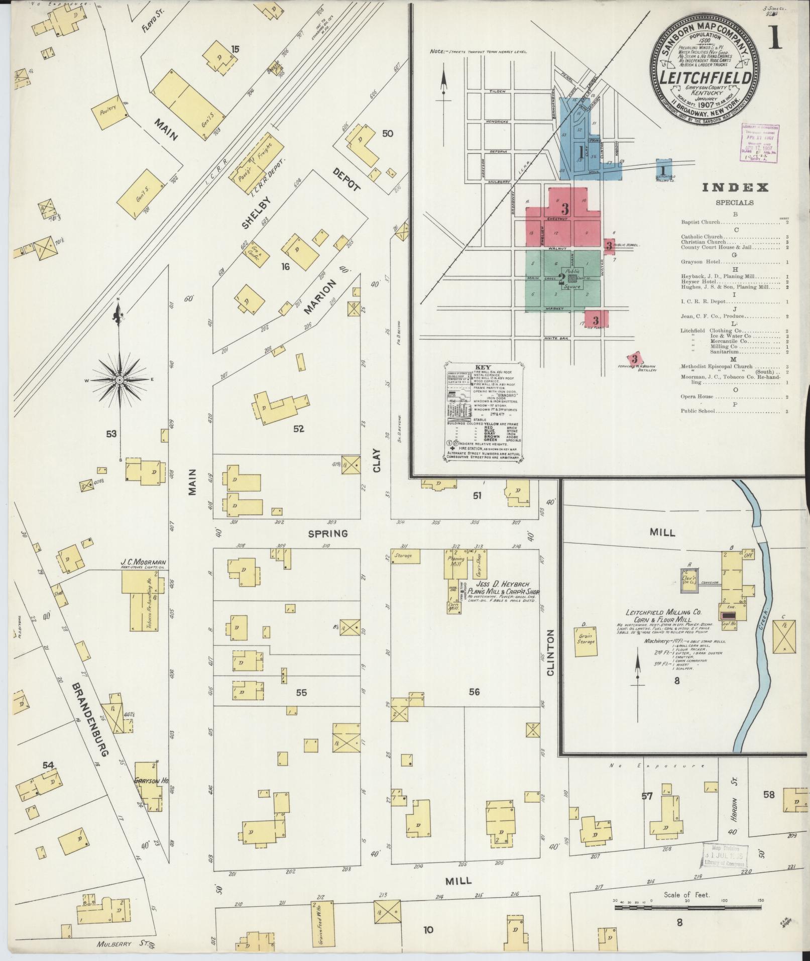 Sanborn Fire Insurance Map from Leitchfield, Grayson County, Kentucky. (1907) – Historic Sanborn Fire Insurance Map Print