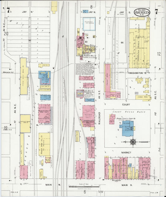 Sanborn Fire Insurance Map from Aberdeen, Brown County, South Dakota (1923), Sheet #0007 - Historic Sanborn Fire Insurance Map Print, vintage old map wall art, antique decor, genealogy gift, South Dakota South Dakota map