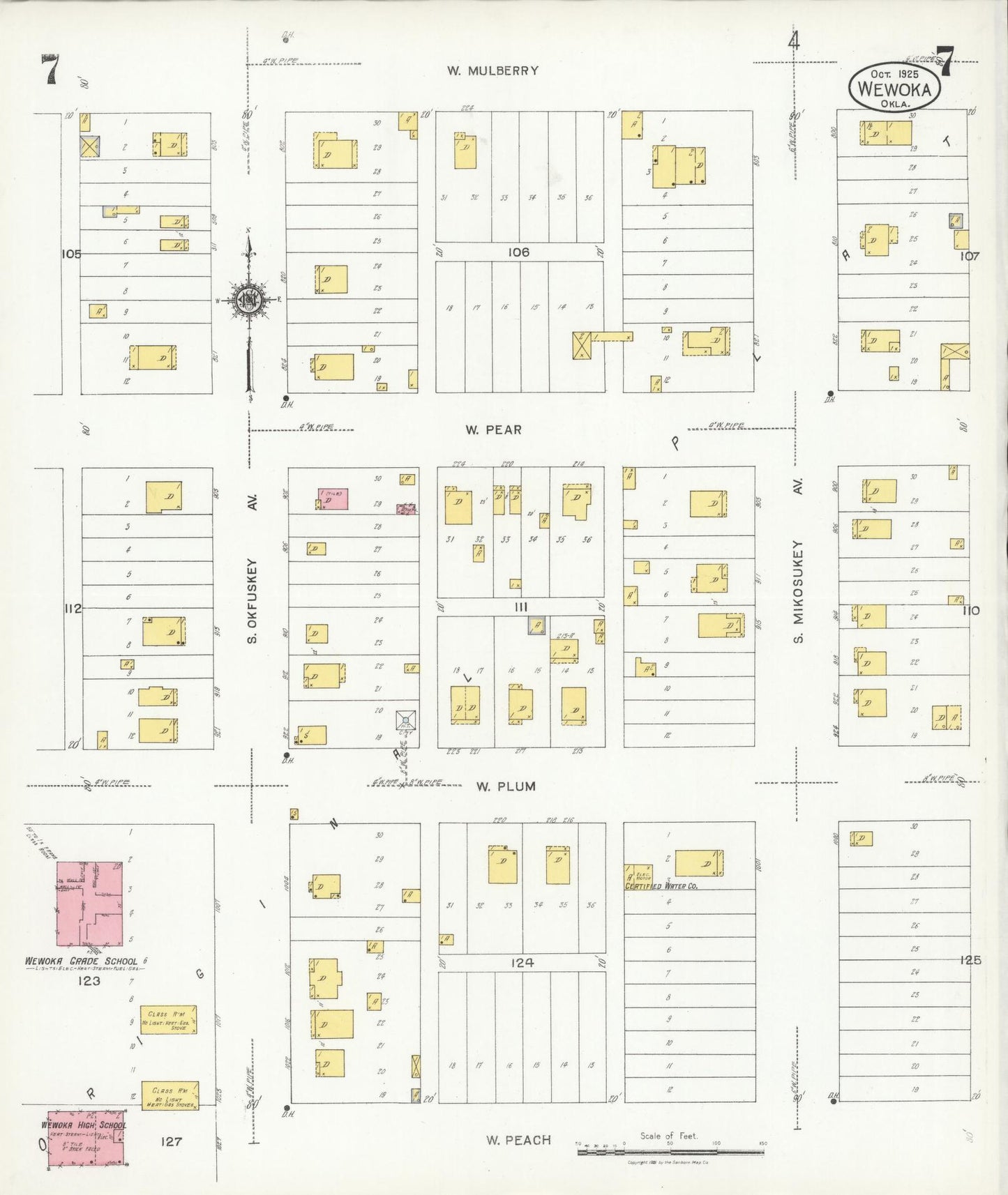 Sanborn Fire Insurance Map from Wewoka, Seminole County, Oklahoma (1925), Sheet #0007 - Complete Map Set gallery image, historic Sanborn map, vintage wall art, Oklahoma Oklahoma