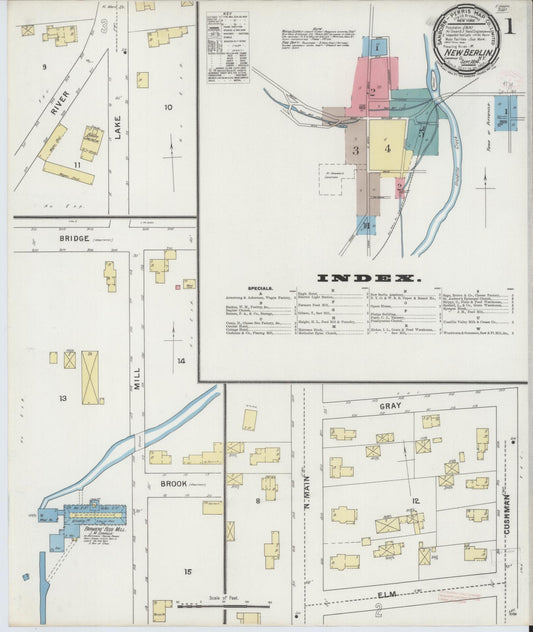 Sanborn Fire Insurance Map from New Berlin, Chenango County, New York (1894), Sheet #0001 - Historic Sanborn Fire Insurance Map Print, vintage old map wall art, antique decor, genealogy gift, New York New York map