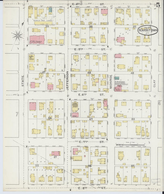 Sanborn Fire Insurance Map from Beardstown, Cass County, Illinois (1894), Sheet #0005 - Historic Sanborn Fire Insurance Map Print, vintage old map wall art, antique decor, genealogy gift, Illinois Illinois map