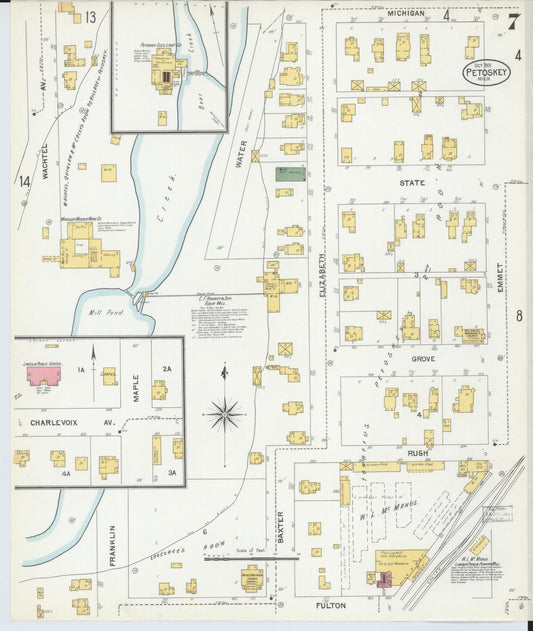 Sanborn Fire Insurance Map from Petoskey, Emmet County, Michigan (1901), Sheet #0007 - Historic Sanborn Fire Insurance Map Print, vintage old map wall art, antique decor, genealogy gift, Michigan Michigan map