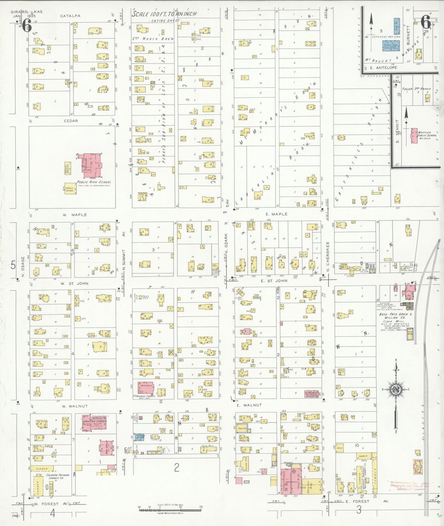 Sanborn Fire Insurance Map from Girard, Crawford County, Kansas (1935), Sheet #0006 - Complete Map Set gallery image, historic Sanborn map, vintage wall art, Kansas Kansas
