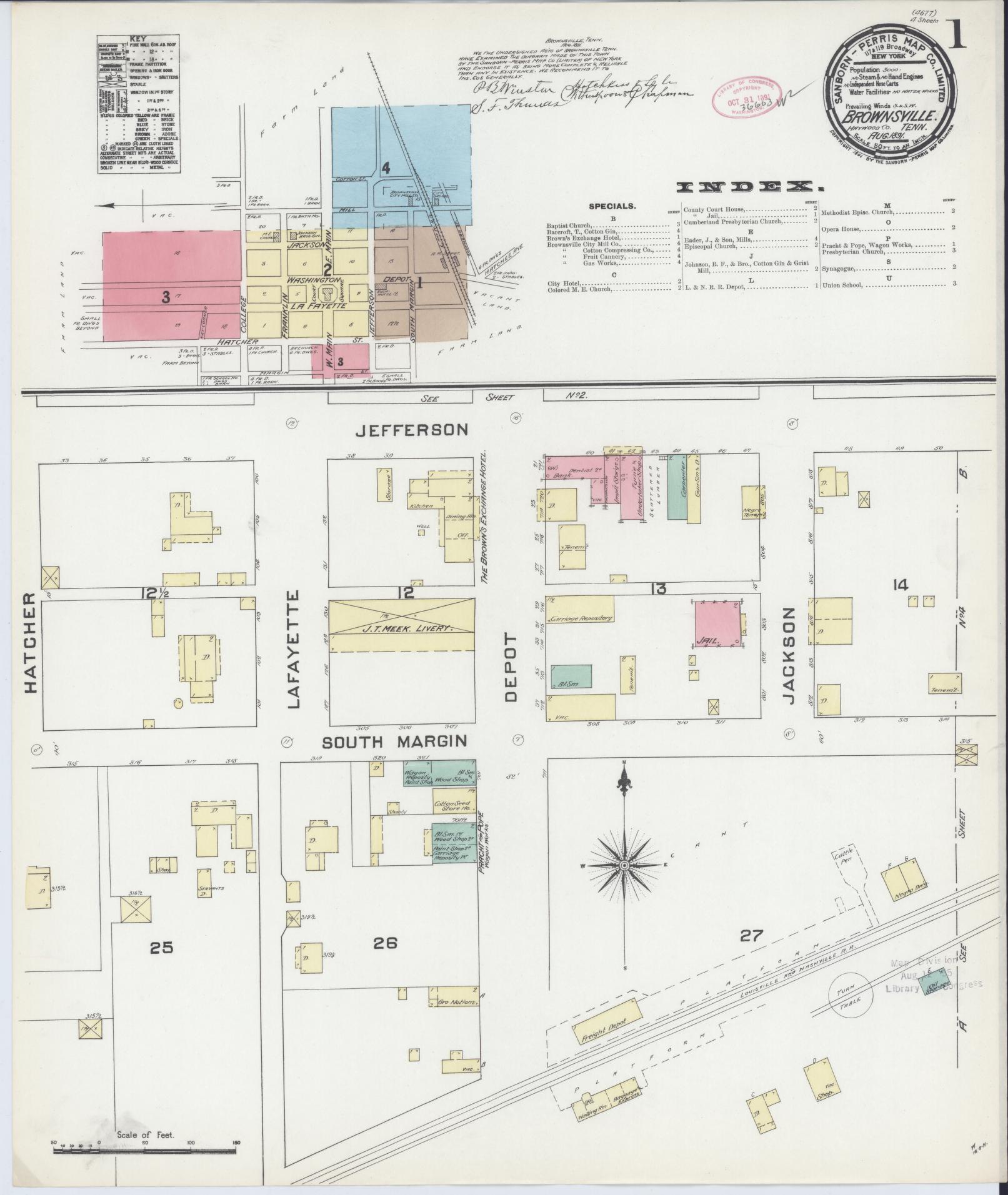 Sanborn Fire Insurance Map from Brownsville, Haywood County, Tennessee. (1891) – Historic Sanborn Fire Insurance Map Print