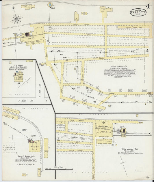 Sanborn Fire Insurance Map from Prescott, Nevada County, Arkansas (1896), Sheet #0004 - Historic Sanborn Fire Insurance Map Print, vintage old map wall art, antique decor, genealogy gift, Prescott Nevada map