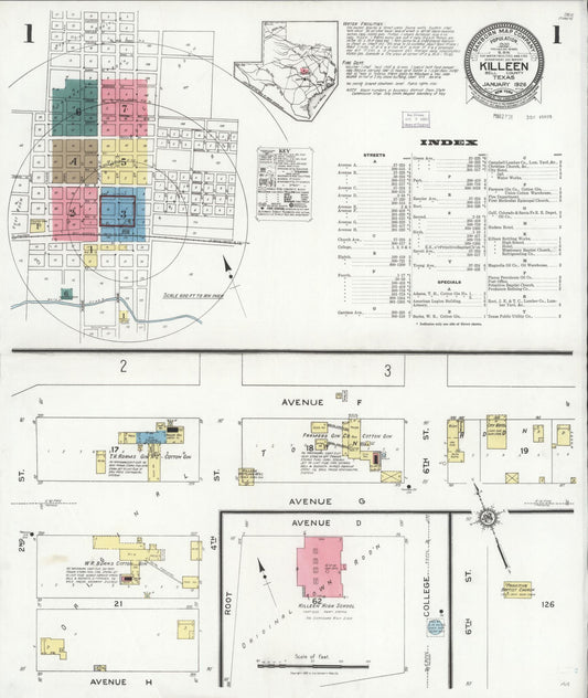 Sanborn Fire Insurance Map from Killeen, Bell County, Texas (1926), Sheet #0001 - Historic Sanborn Fire Insurance Map Print, vintage old map wall art, antique decor, genealogy gift, Texas Texas map