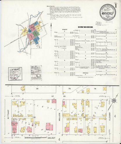 Sanborn Fire Insurance Map from Waverly, Pike County, Ohio (1921), Sheet #0001 - Historic Sanborn Fire Insurance Map Print, vintage old map wall art, antique decor, genealogy gift, Ohio Ohio map