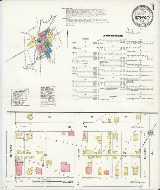 Sanborn Fire Insurance Map from Waverly, Pike County, Ohio (1921), Sheet #0001 - Historic Sanborn Fire Insurance Map Print, vintage old map wall art, antique decor, genealogy gift, Ohio Ohio map