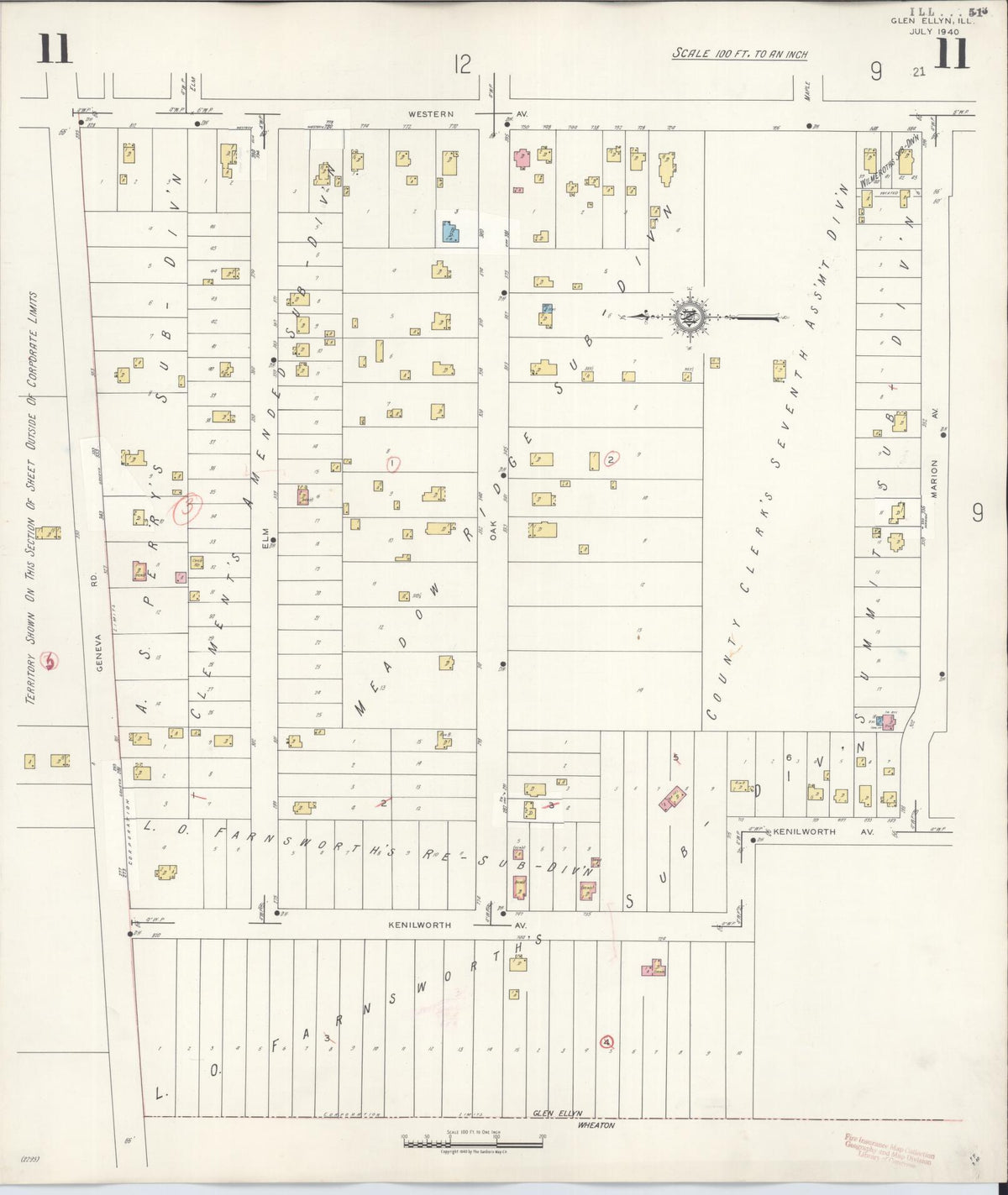 Sanborn Fire Insurance Map from Glen Ellyn, Du Page County, Illinois (1946), Sheet #0011 - Complete Map Set gallery image, historic Sanborn map, vintage wall art, Illinois Illinois