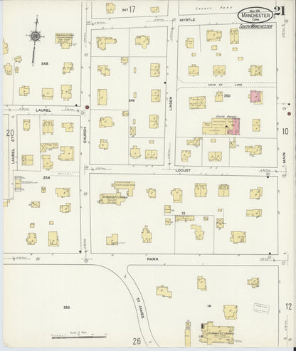 Sanborn Fire Insurance Map from Manchester, Hartford County, Connecticut (1911), Sheet #0021 - Complete Map Set gallery image, historic Sanborn map, vintage wall art, Connecticut Connecticut