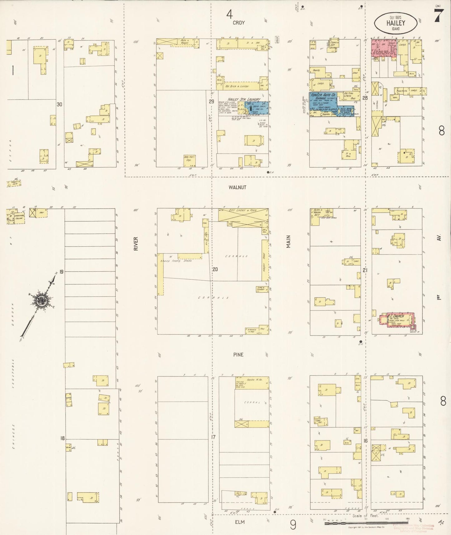 Sanborn Fire Insurance Map from Hailey, Blaine County, Idaho (1920), Sheet #0007 - Historic Sanborn Fire Insurance Map Print, vintage old map wall art, antique decor, genealogy gift, Idaho Idaho map